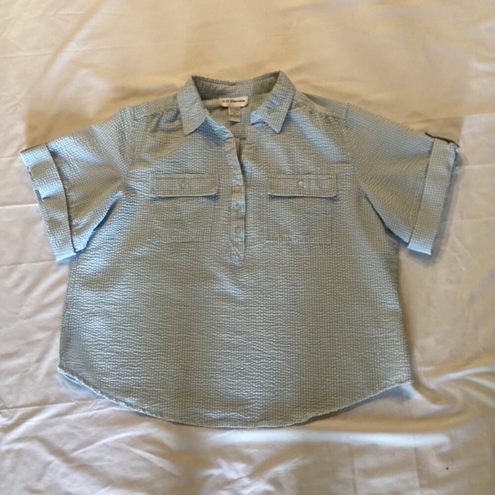 Womens Pullover Blouse by CD Daniels XL Adustable Short‎ Sleeves